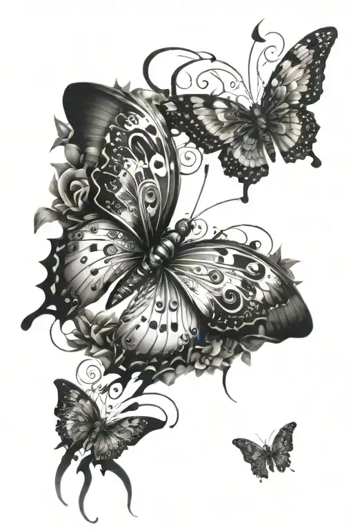 cyber sigilism style butterfly with 777 and sparkles butterfly sitting on numbers tattoo design idea