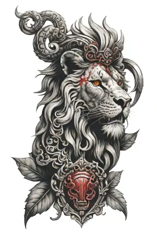 black and red lion head tattoo design idea