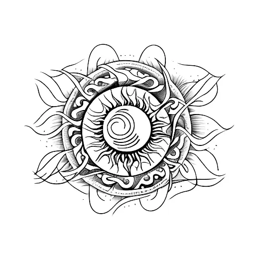 impermanence of life; flow; heartbeat; sun; waves tattoo design idea