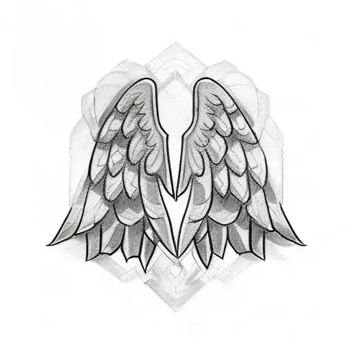 A sketch-style spine tattoo showcasing a pair of angel wings, symbolizing your mom's presence and guidance watching over you. tattoo design idea