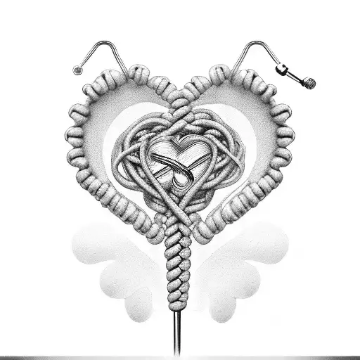 A black-grey spine tattoo depicting a nurse's stethoscope intertwined with a heart, representing your mom's nurturing and caring nature. tattoo design idea