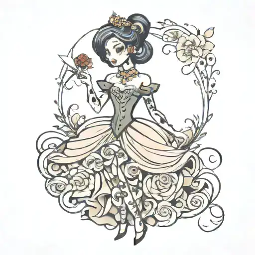 princess dress tattoo design idea