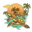 Sea turtles  in the sunset  with palm trees tattoo design idea