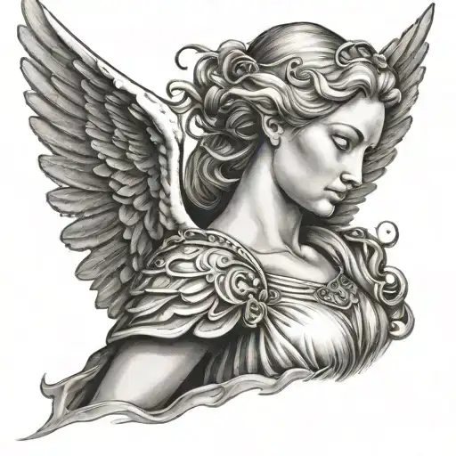 Angel side view point tattoo design idea