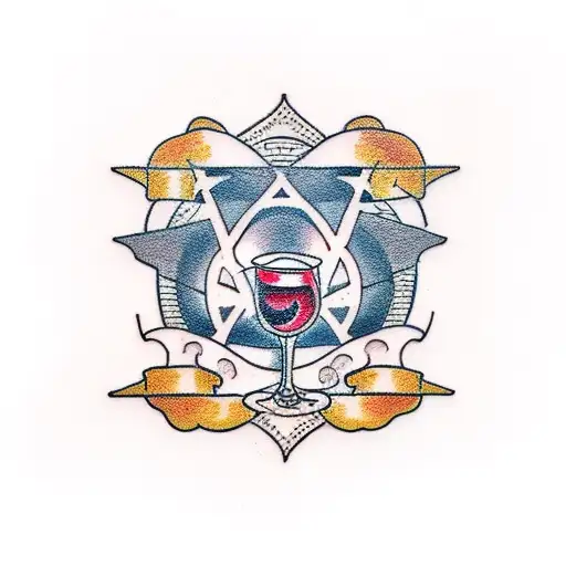 plane and wine tattoo design idea