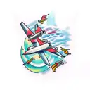 plane and wine tattoo design idea