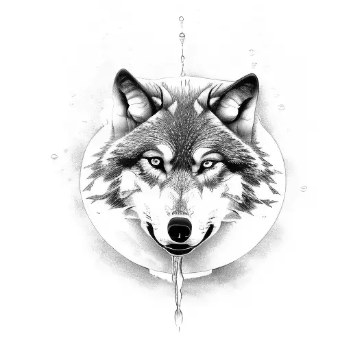 wolves family water reflection tattoo design idea