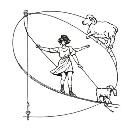 female tightrope walker following a lamb tattoo design idea