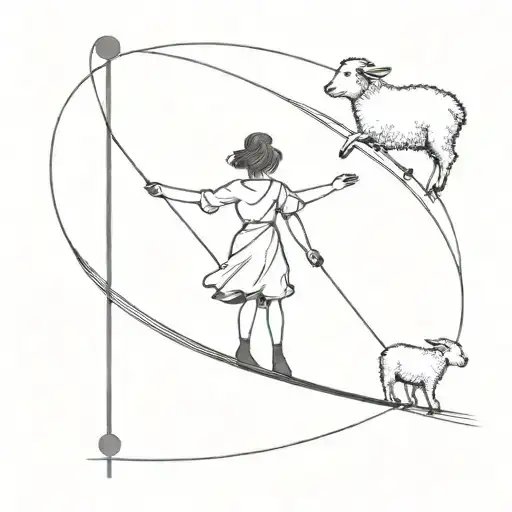 female tightrope walker following a lamb tattoo design idea