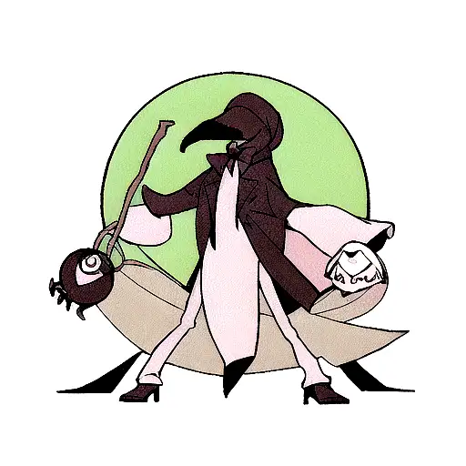 front view of plague doctor holding orb tattoo design idea