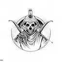 front view of plague doctor holding orb tattoo design idea
