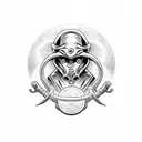 front view of plague doctor holding orb tattoo design idea