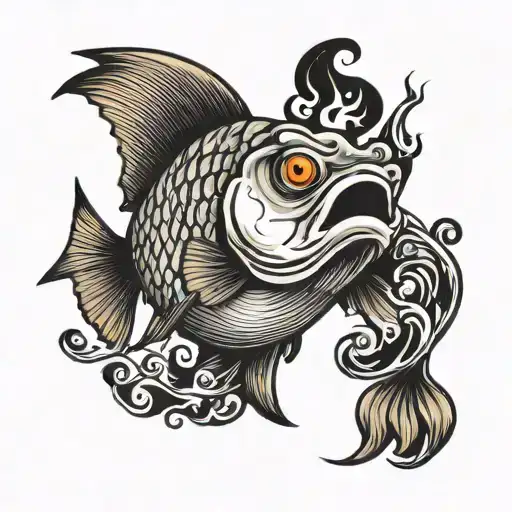 NeoTraditional "Fish Smoking A Cigarette" Tattoo Idea BlackInk AI