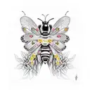 flowers, bee, black jaguar, hummingbirds tattoo design idea