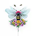 flowers, bee, black jaguar, hummingbirds tattoo design idea