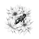 flowers, bee, black jaguar, hummingbirds tattoo design idea