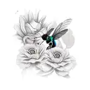 flowers, bee, black jaguar, hummingbirds tattoo design idea