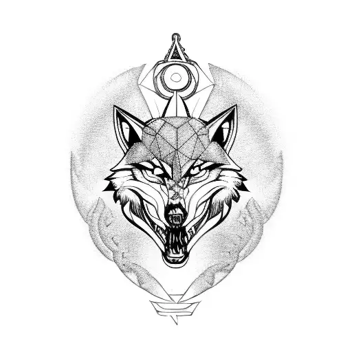 A triathlon symbol morphing into a wolf's head, with a scorpion and snake forming the details tattoo design idea