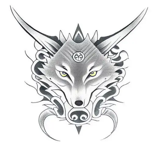 A triathlon symbol morphing into a wolf's head, with a scorpion and snake forming the details tattoo design idea