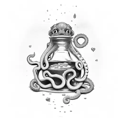 octopud inside a potion with form of heart tattoo design idea