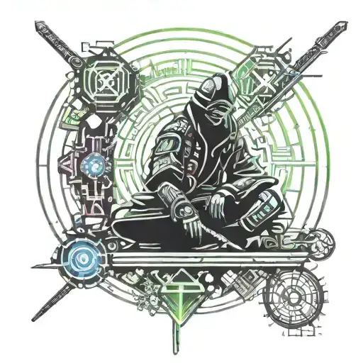 cyberpunk samurai stays on the grave tattoo design idea