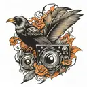 music, feather and birds perched tattoo design idea