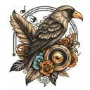 music, feather and birds perched tattoo design idea