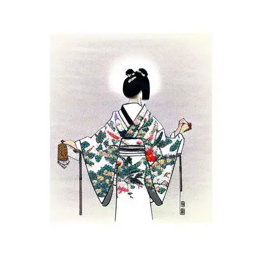 Geisha wearing a kimono surrounded by a serene bamboo forest tattoo design idea