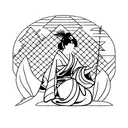 Geisha wearing a kimono surrounded by a serene bamboo forest tattoo design idea