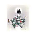 Geisha wearing a kimono surrounded by a serene bamboo forest tattoo design idea