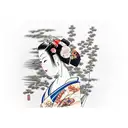 Geisha wearing a kimono surrounded by a serene bamboo forest tattoo design idea
