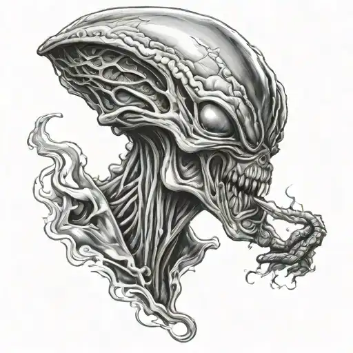 alien smoking tattoo design idea