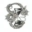 Broken hourglass with ouroboros snake tattoo design idea