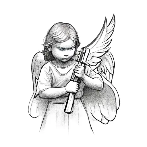 angel holding axe on left hand and gun on right hand tattoo design idea