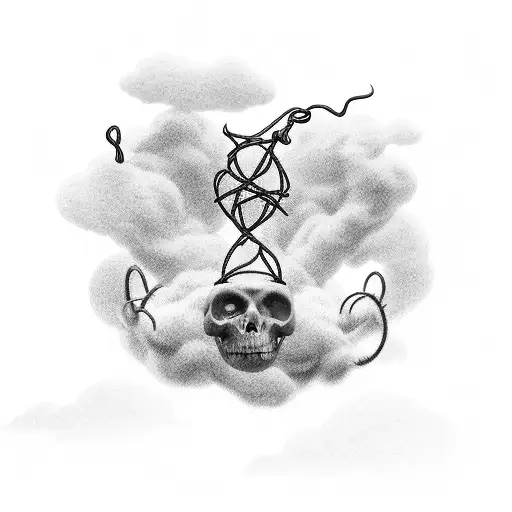 C'est la vie written in elegant script, intertwined with barbed wire and surrounded by floating clouds tattoo design idea