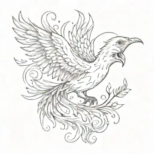 a girly phoenix with swooping wings and paw prints tattoo design idea