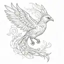a girly phoenix with swooping wings and paw prints tattoo design idea