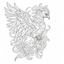 a girly phoenix with swooping wings and paw prints tattoo design idea