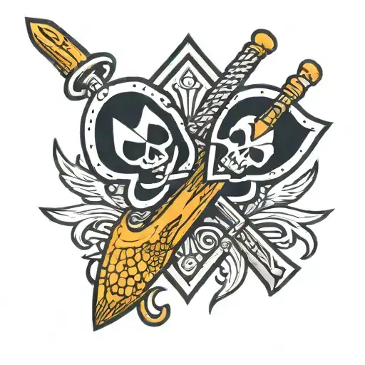 spades symbol with two machetes crossing tattoo design idea
