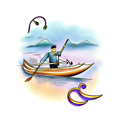 A rowing oar with musical notes as the blades tattoo design idea