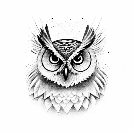 A majestic owl perched on a branch with musical notes swirling around it tattoo design idea