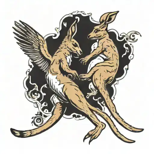 kangaroo fighting agains condor flying tattoo design idea