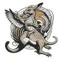 kangaroo fighting agains condor flying tattoo design idea