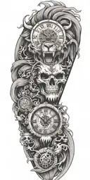 Clock Skull Lion Samurai tattoo design idea