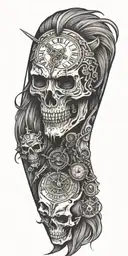 Clock Skull Lion Samurai tattoo design idea