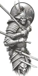 Skull Lion And Samurai warrior tattoo design idea