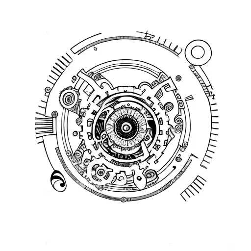 Gears with music disc and space planets tattoo tattoo design idea