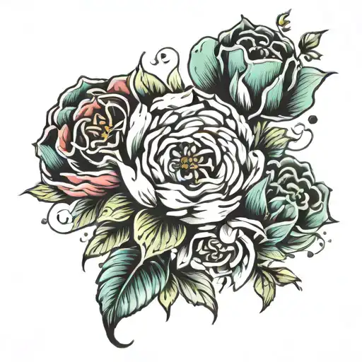 Flowers with pops of color tattoo design idea