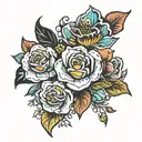 Flowers with pops of color tattoo design idea