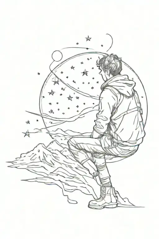 loner looking at stars tattoo design idea